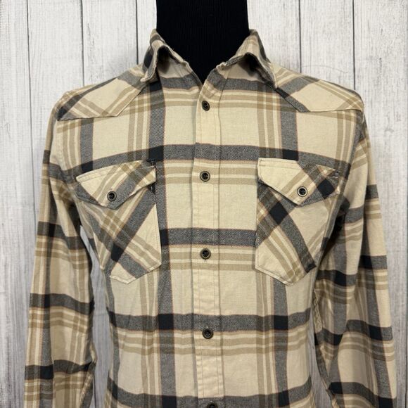 Wrangler Men's Medium Beige Multicolored Button Up Plaid Long Sleeve Shirt - Picture 3 of 10